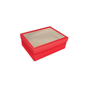 Caixa Retangular Média c/ Tampa e Visor Vermelho 23x16x9 CV3