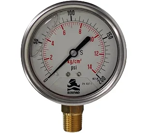 Manometro C/ Glicerina, Reto, Rosca 1/4 Npt - Latao, 0-14 Kg