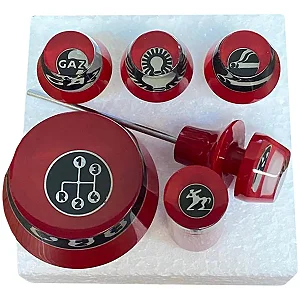 JOGO BOTÕES DO PAINEL VW FUSCA POLICRISTAL VERMELHO ( MANOPLA 7MM OU 12MM )