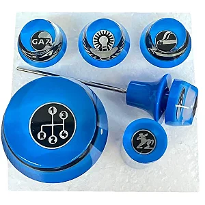 JOGO BOTÕES DO PAINEL VW FUSCA POLICRISTAL AZUL ( MANOPLA 7MM OU 12MM )