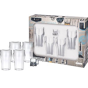 Kit Cerveja 4 Copos 400 ml e 1 Abridor Poliestireno Boccati