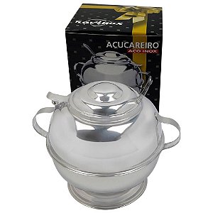 Açucareiro Inox Clássico 500 gr com Pedestal Colher e Tampa