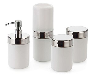 Kit Banheiro Lavabo Acquaset Branco 4 peças Forma