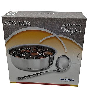 Conjunto para Servir Feijão com Concha em Inox 2 Peças Ravinox