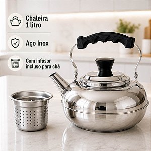 Chaleira Bule Inox 1 L com Filtro Infusor Cha Econômica Ravinox