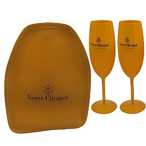 Cooler Térmico Laranja Veuve Clicquot + 2 Taças Champanhe Boccati