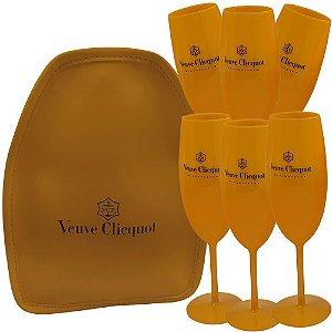 Cooler Térmico Laranja Veuve Clicquot + 6 Taças Champanhe Boccati