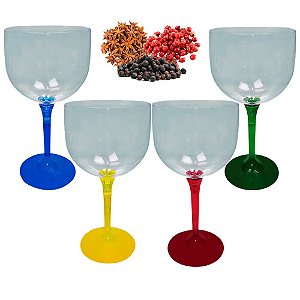 Kit 4 Taças Base Colorida para Gin 550 ml Poliestireno Bar Boccati