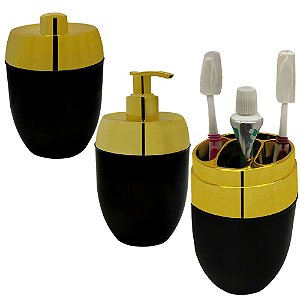 Conjunto Lavabo Acquaset Preto Gold Banheiro 3 Peças