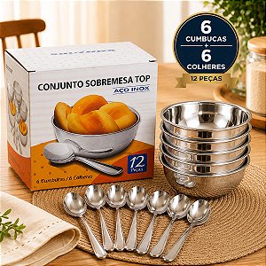 Kit Conjunto TOP Inox Sobremesa 12 Peças com Colher