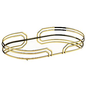 Bandeja Ayla Dourada Decorativa Oval Espelhada