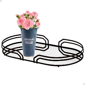 Bandeja Ayla Black Matte Decorativa Oval Espelhada