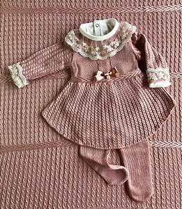 saida de maternidade rosê saida de maternidade para menina bebê tricot -  Dinhos Baby - Saidas de Maternidade - Loja Bebe