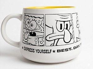 Caneca Cerâmica Bob Esponja e Amigos Moma 500ml Branca - Zonacriativa - Pronta Entrega