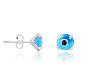 Brinco Feminino de Olho Grego Azul Claro 6mm