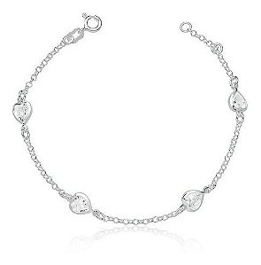 Pulseira prata 925 coração cristal zircônia 19cm