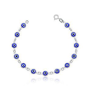 Pulseira prata 925 olho grego azul escuro