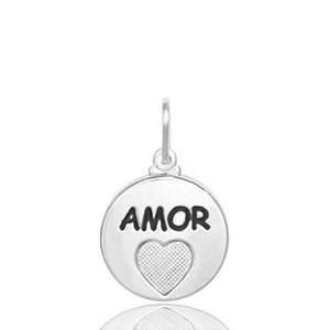 Pingente medalha amor  - 15mm x 15mm - Prata 925