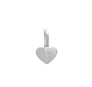 Pingentes letra F formato coração em prata 925