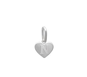Pingente letra N formato coração em prata 925