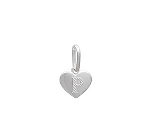 Pingente letra P formato coração em prata 925