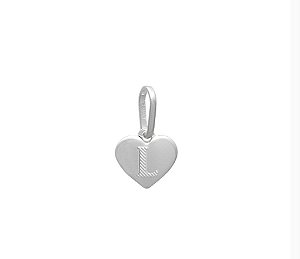 Pingente letra L formato coração em prata 925
