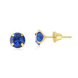 Brinco de ouro 18k zircônia azul Safira 5mm