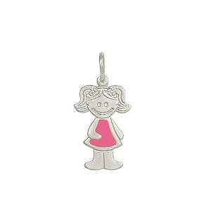 Pingente de Prata menina vestido rosa