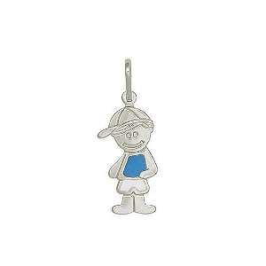 Pingente menino camiseta azul prata 925