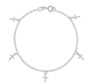 Pulseira feminina 5 cruz pequenas pendentes prata 925
