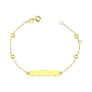 Pulseira infantil ouro 18k chapinha e bolinha