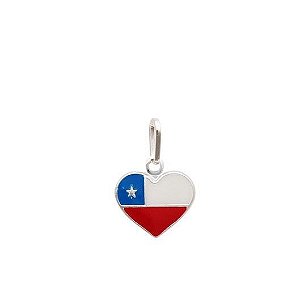 Pingente bandeira Chile em formato de coração prata 925
