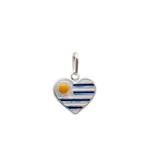 Pingente bandeira Uruguai em formato de coração prata 925