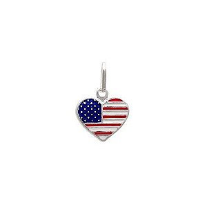 Pingente bandeira Estados Unidos formato coração prata 925