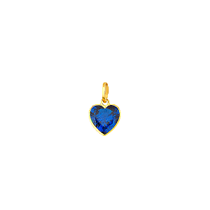 Pingente coração ouro 18k azul marinho zircônia 6mm
