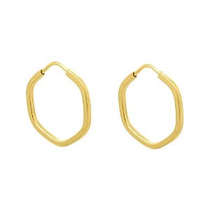 Argola de ouro 18k feminina sextavada 20mm