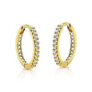 Brinco argola de ouro 18k redonda 12mm cravejada