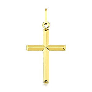 Pingente de ouro 18k cruz lisa facetada