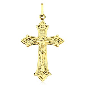 Pingente de ouro 18k amarelo crucifixo cruz detalhada grande