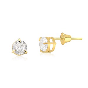 Brinco de ouro 18k zircônia redonda 4mm com galeria