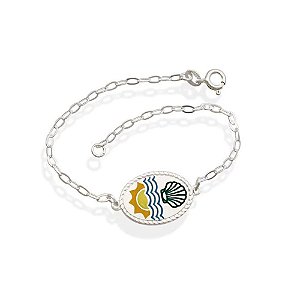 Pulseira Feminina de Prata 925 Sol Onda e Concha Resinado