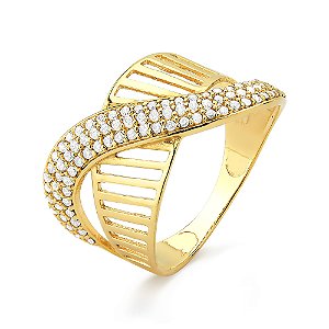 Anel de Ouro 18k Feminino Design Moderno Interligado