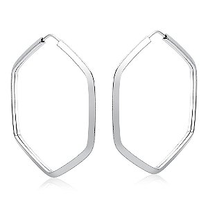 Argola Feminina de Prata 925 Hexágono 42mm