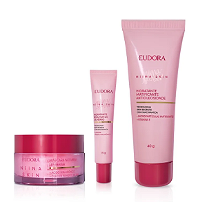Combo Niina Skin: Matificante Antioleosidade 40g + Redutor de Olheiras 15g + Máscara Labial Noturna 9g