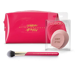 Combo Niina Secrets: Esponja de Maquiagem + Pincel Multifuncional + Necessaire Rosa