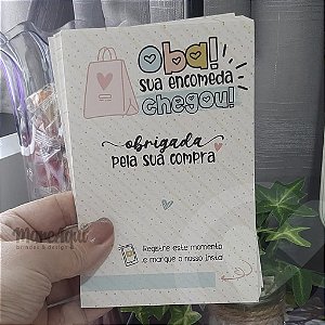 Folheto Agradecimento | Oba, sua encomenda chegou - Encanto em Cores - 50 unid. (Pronta-entrega)