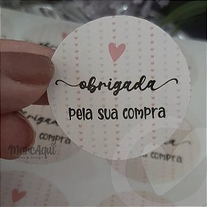 Adesivo Couchê 4x4cm | Obrigada pela compra - Encanto em Cores - 70 unid. (Pronta-entrega)