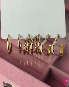 Conjunto de 3 Pares de Argolas Dourada