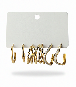 Conjunto de 3 Pares de Argolas Folheado a Ouro
