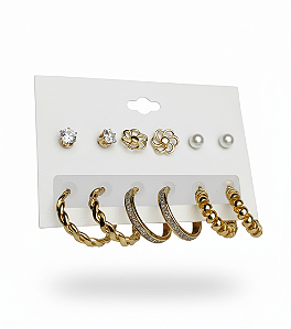 Conjunto de 6 Pares de Brincos Dourado Bijuteria